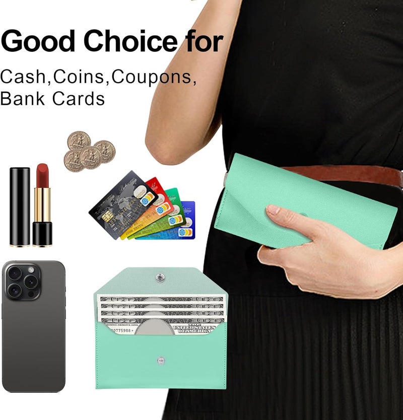 Nolcha Pu Leather Cash Envelope Wallet - Reusable Cash Stuffing Wallet for Men and Women -Green - Image 4